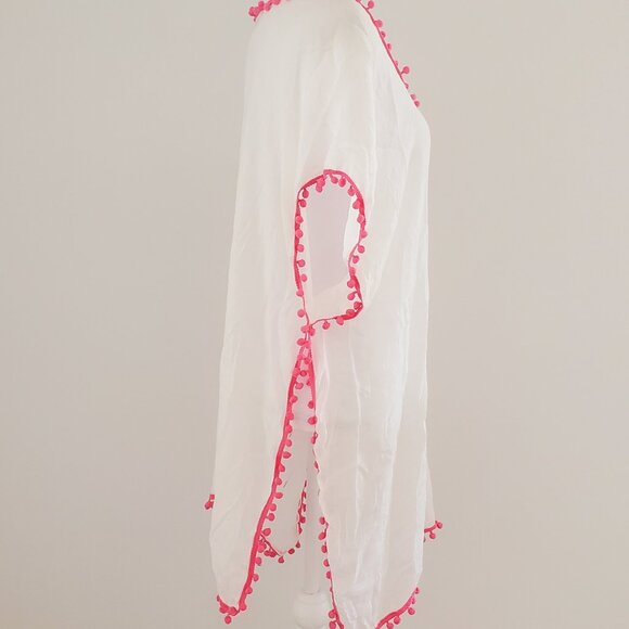 Swimsuit Cover Up Beach Cover Up Poncho Bauble Trim Soft Gauzy White boho casual - Picture 5 of 7